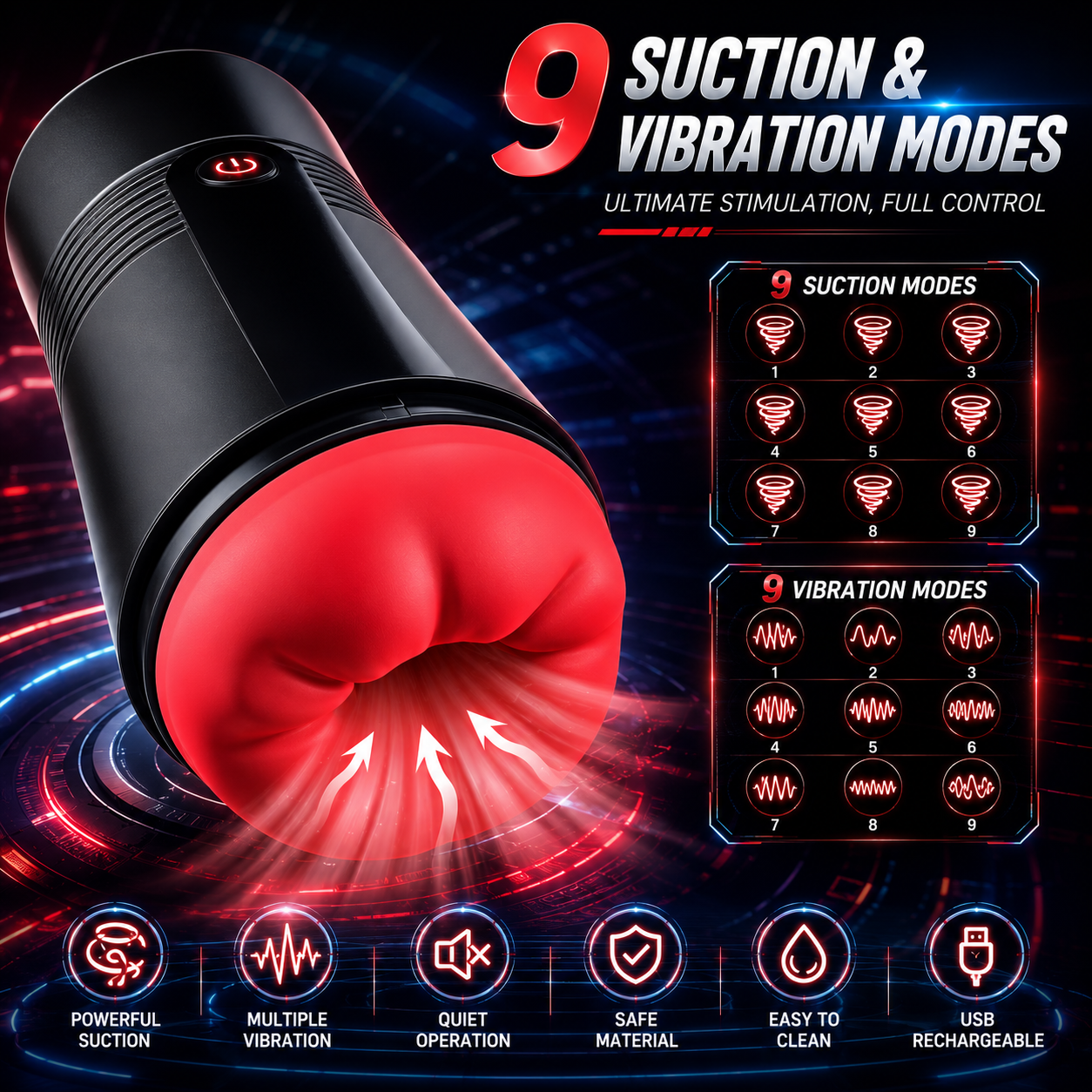 360° Umwickelter Penistrainer Stroker Blowjob Masturbator mit 9 Saug und Vibrationsmodi