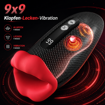 6 in 1 Masturbatoren Penistrainer Eichelvibrator mit 9x9 Klopfen-Lecken-Vibration