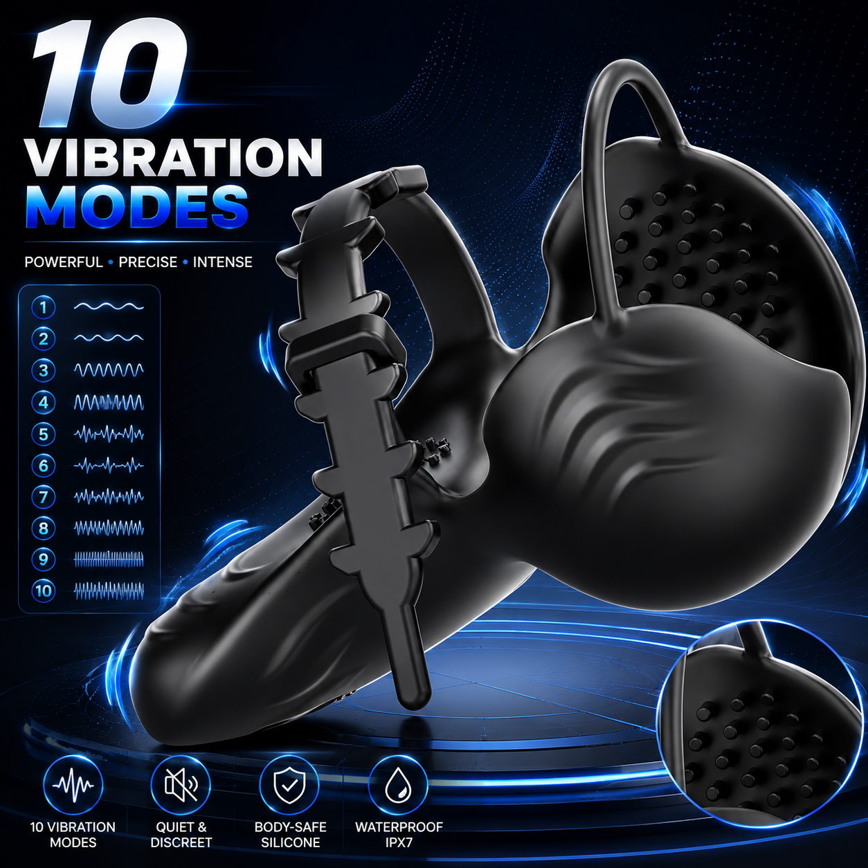 3 IN 1 Cock Ring Hodenstimulator Penistrainer Vibrator mit 10 Vibrationsmodi