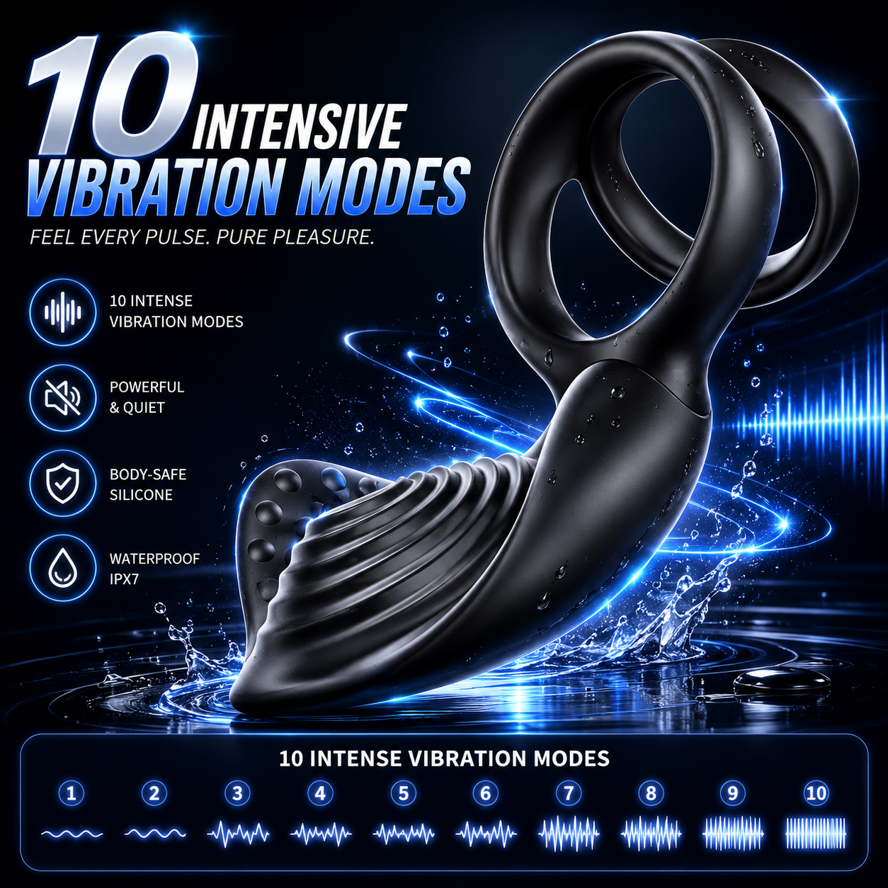 3 in 1 Vibrierenden Penisringe mit 10 Intensive Vibrationsmodi
