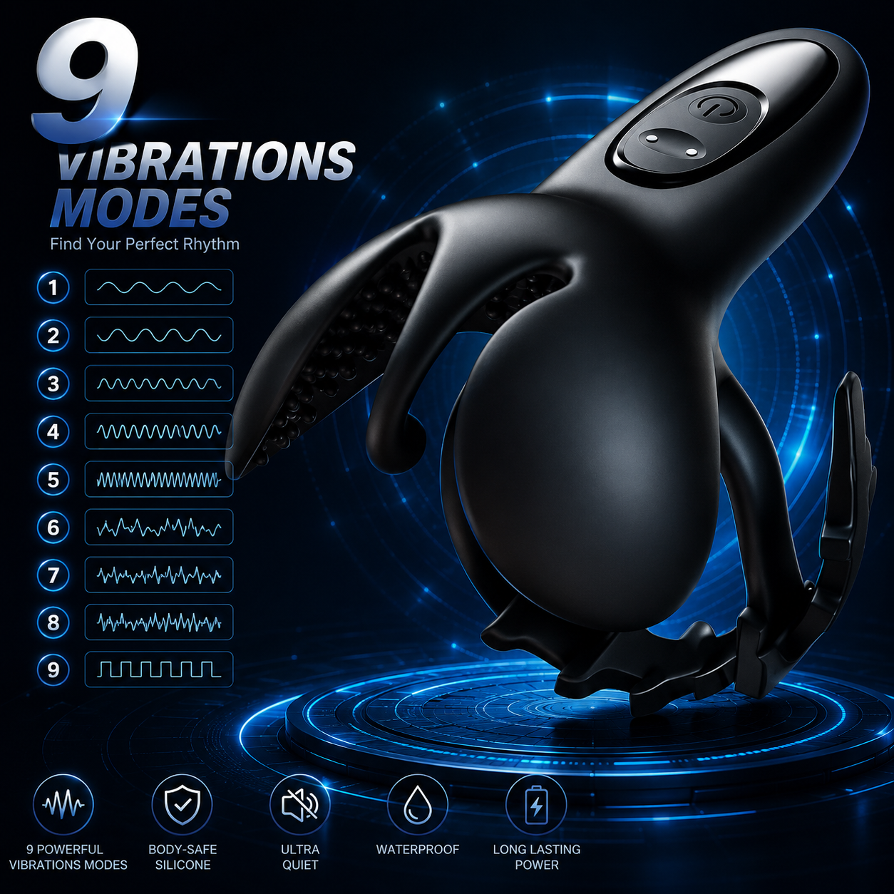 Einstellbarer Penetrations Penisvibrator Massagegerät Stimulator mit 9 Vibrationsmodi