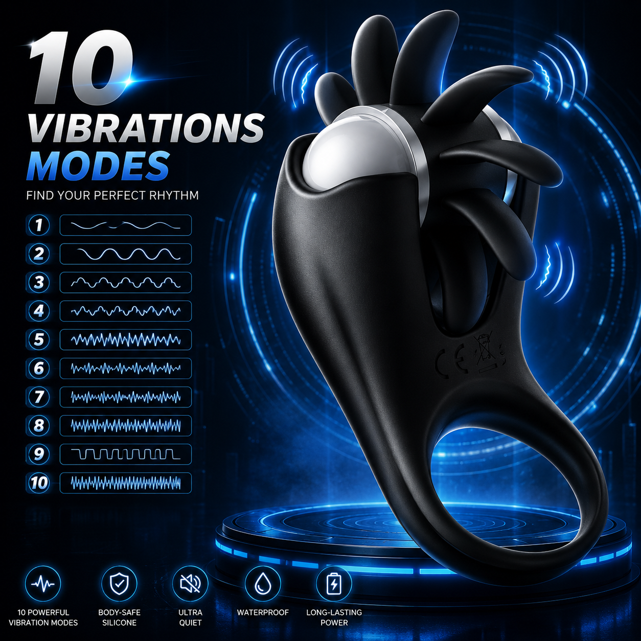 Penisringe Vibratoren Eicheltrainer Massagegerät mit 10 Vibrationsmodi