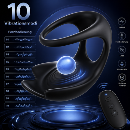 Penisring Vibrator Eicheltrainer Massage mit 10 Vibrationsmodi + Fernbedienung