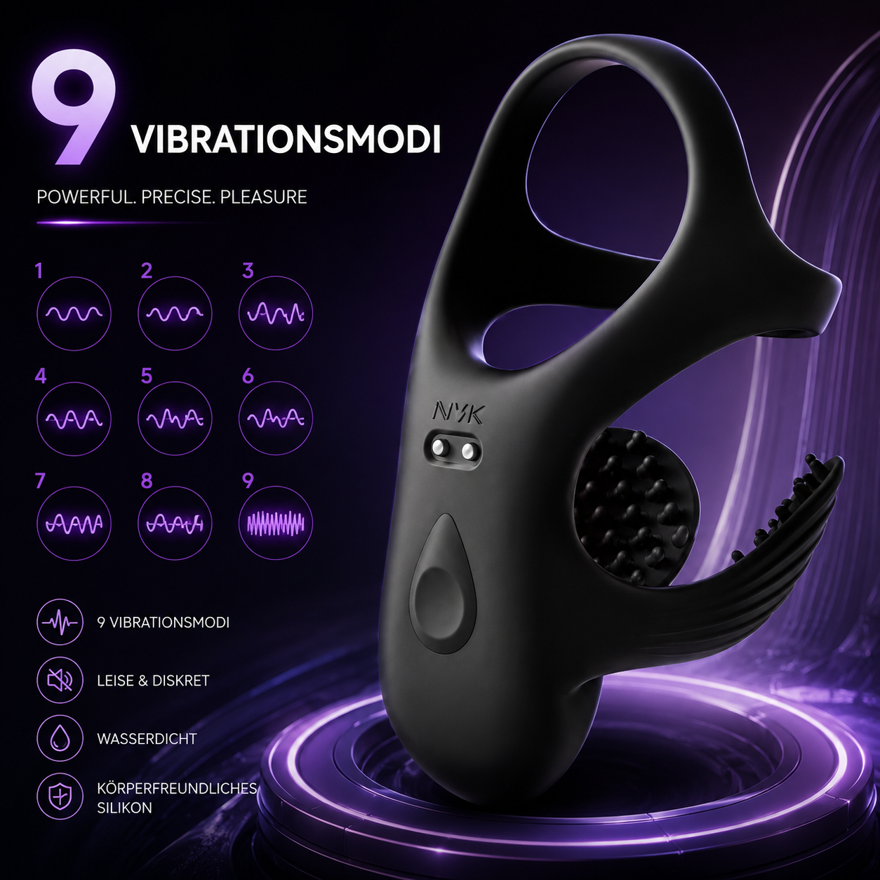 Elektrischer Hodenvibrator Massagegerät Penistrainer Cock Ring mit 9 Vibrationsmodi