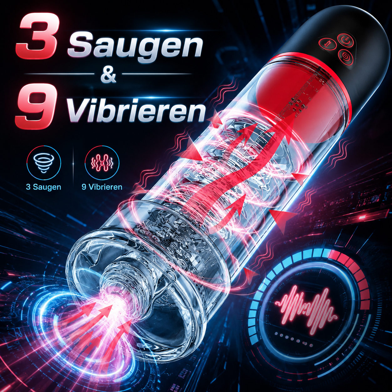 2 IN 1 Automatischer Penispumpe Masturbatoren mit 3 Saugen & 9 Vibrieren