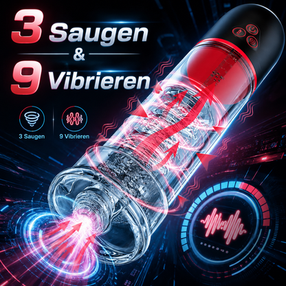 2 IN 1 Automatischer Penispumpe Masturbatoren mit 3 Saugen & 9 Vibrieren
