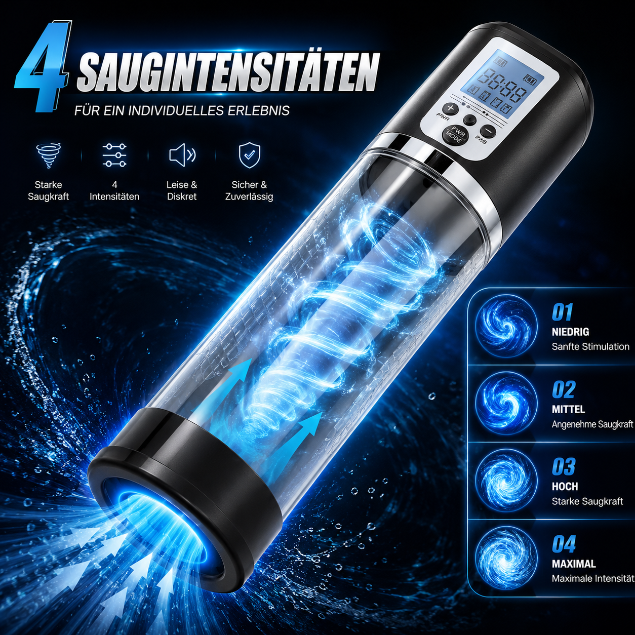 LED-Digitalanzeige Elektrische Penis Vakuumpumpe Masturbator mit 4 Saugintensitäten