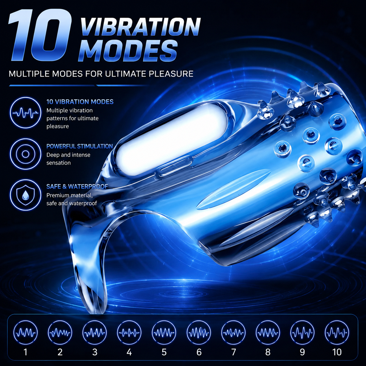Transparente Penishülle Vibrator Cock Ring Penisvergrößerung mit 10 Vibrationsmodi
