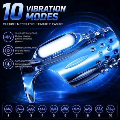 Transparente Penishülle Vibrator Cock Ring Penisvergrößerung mit 10 Vibrationsmodi