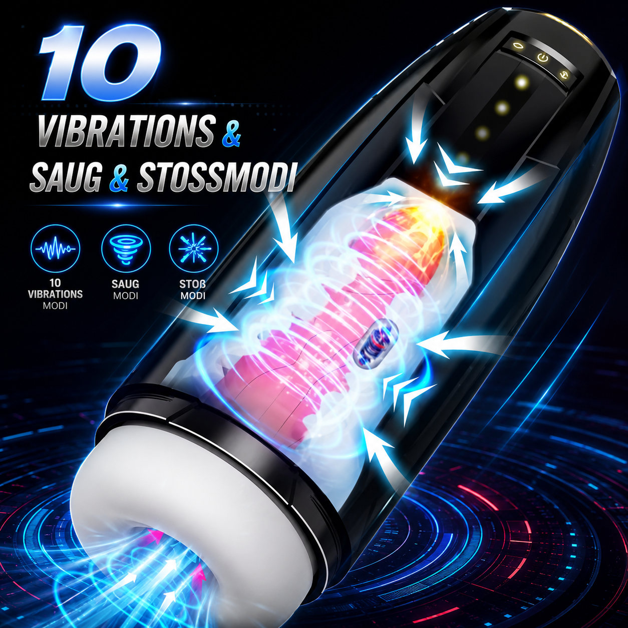 3 IN 1 Automatischer Masturbator Penis Stroker mit 10 Vibrations & Saug & Stoßmodi