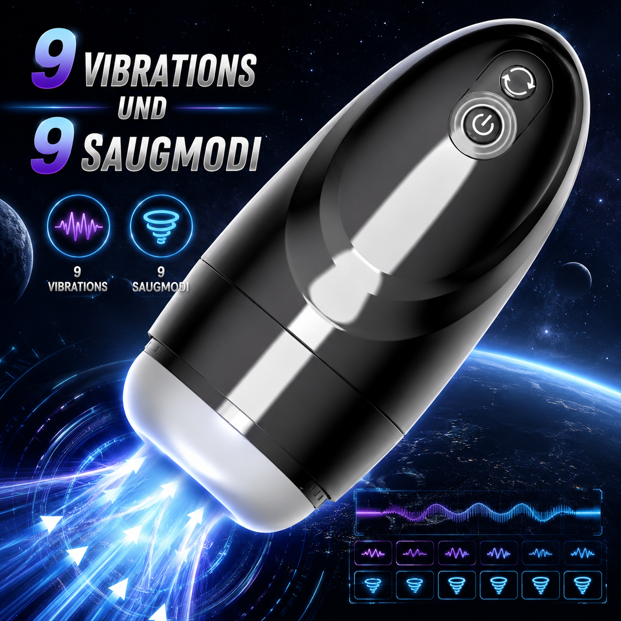 Automatischer Masturbator Penis Stroke Blowjob mit 9 Vibrations und 9 Saugmodi