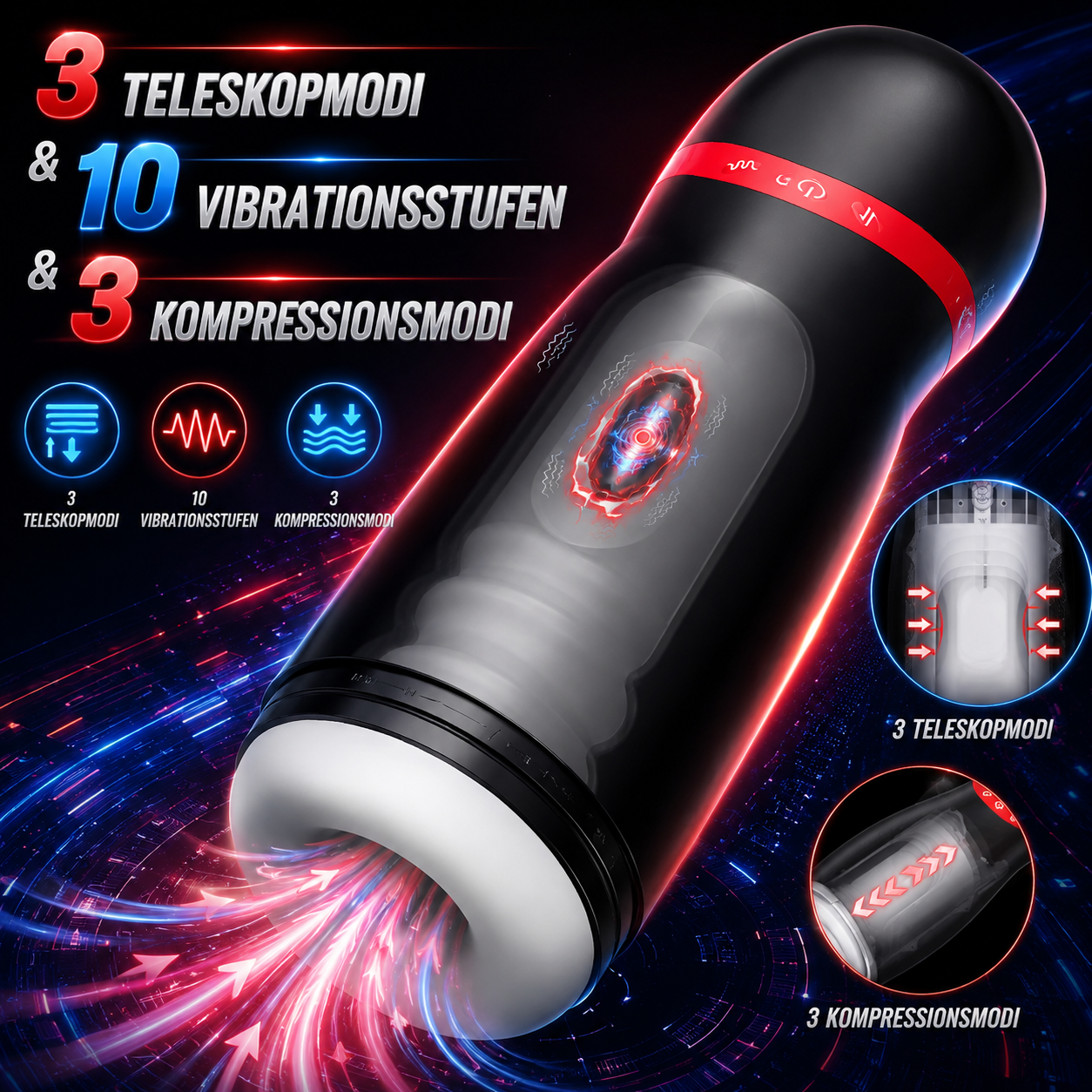 KI-gestützter Automatischer Masturbator Stroker mit 3 Teleskopmodi & 10 Vibrationsstufen & 3 Kompressionsmodi