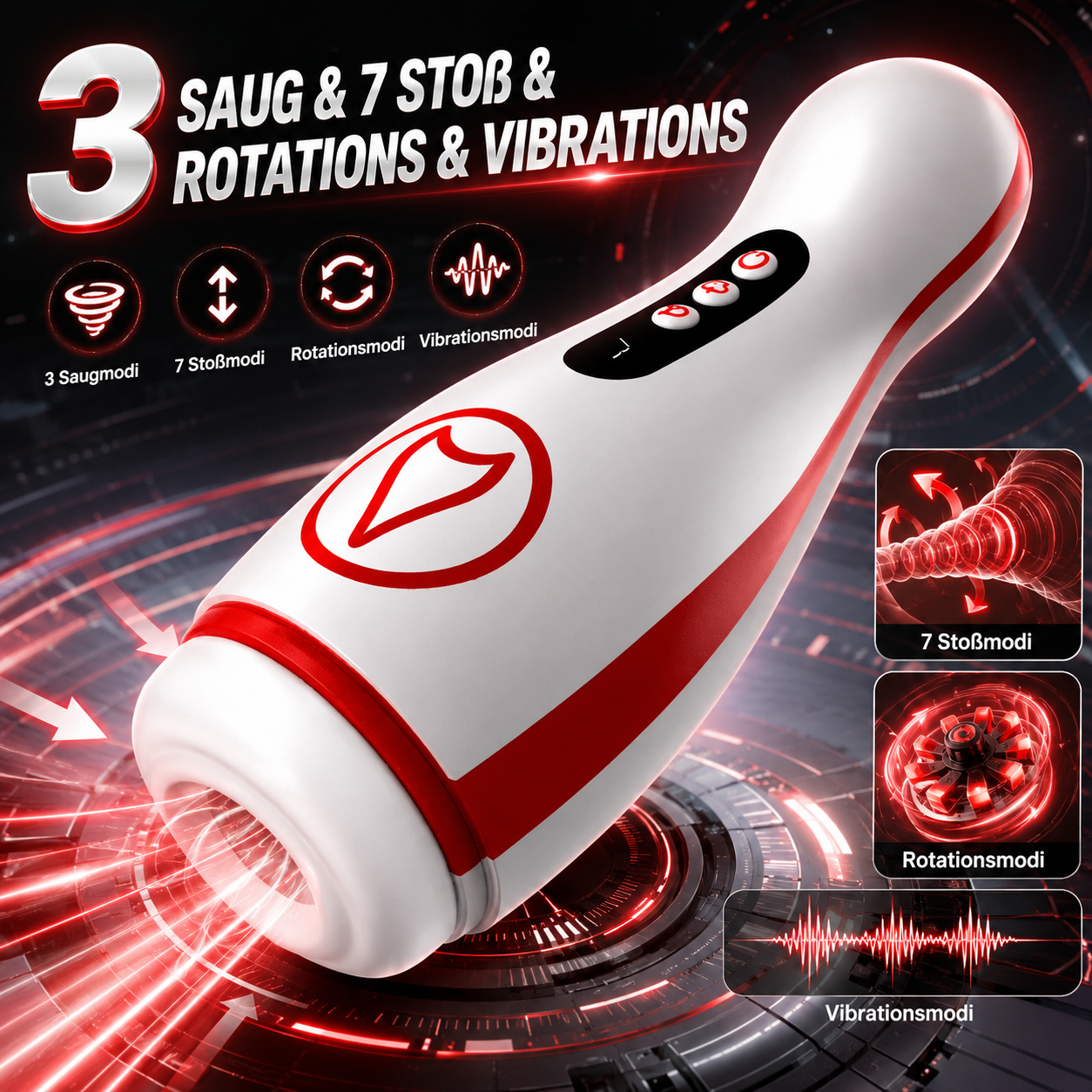 Automatischer Masturbator Penispumpe Stroker mit 3 Saug & 7 Stoß & Rotations & Vibrations
