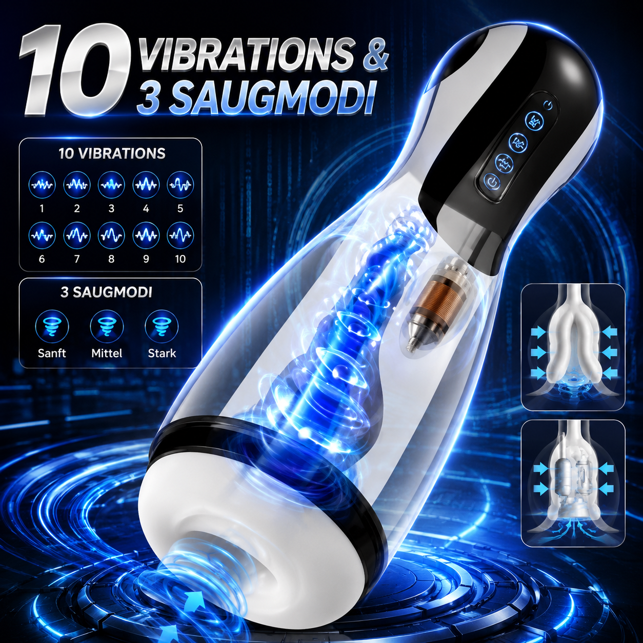 Automatischer Masturbator Penis Trainer Stroker Blowjob mit 10 Vibrations & 3 Saugmodi