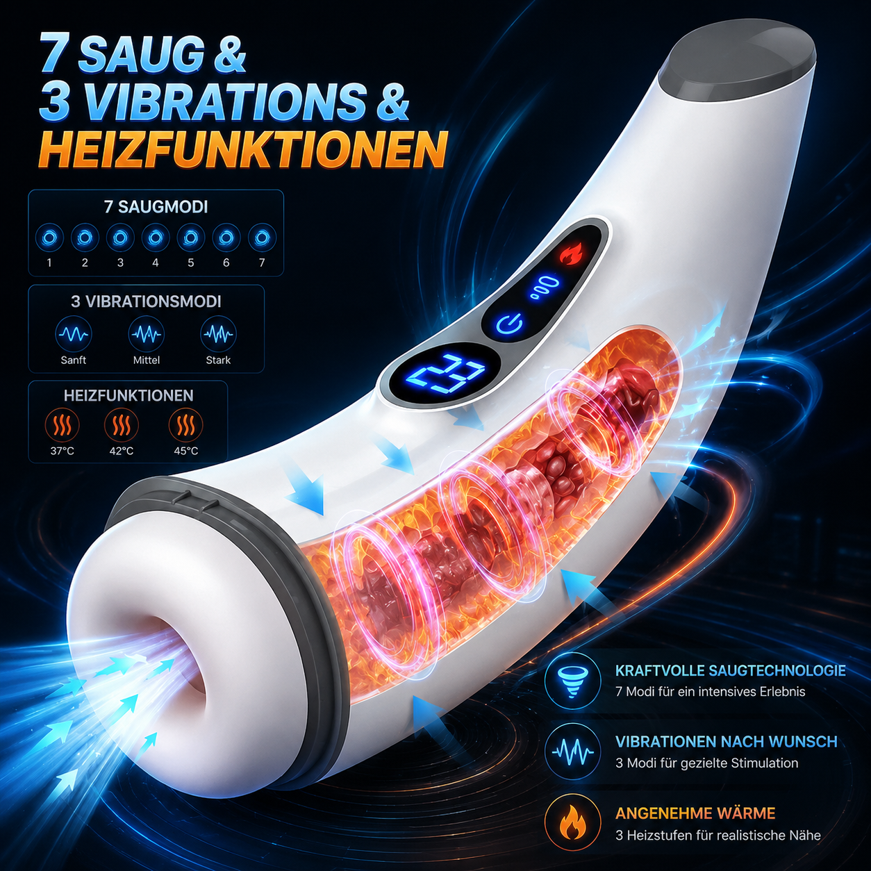 3 IN 1 Automatischer Masturbator Penispumpe Stroker mit 7 Saug & 3 Vibrations & Heizfunktionen