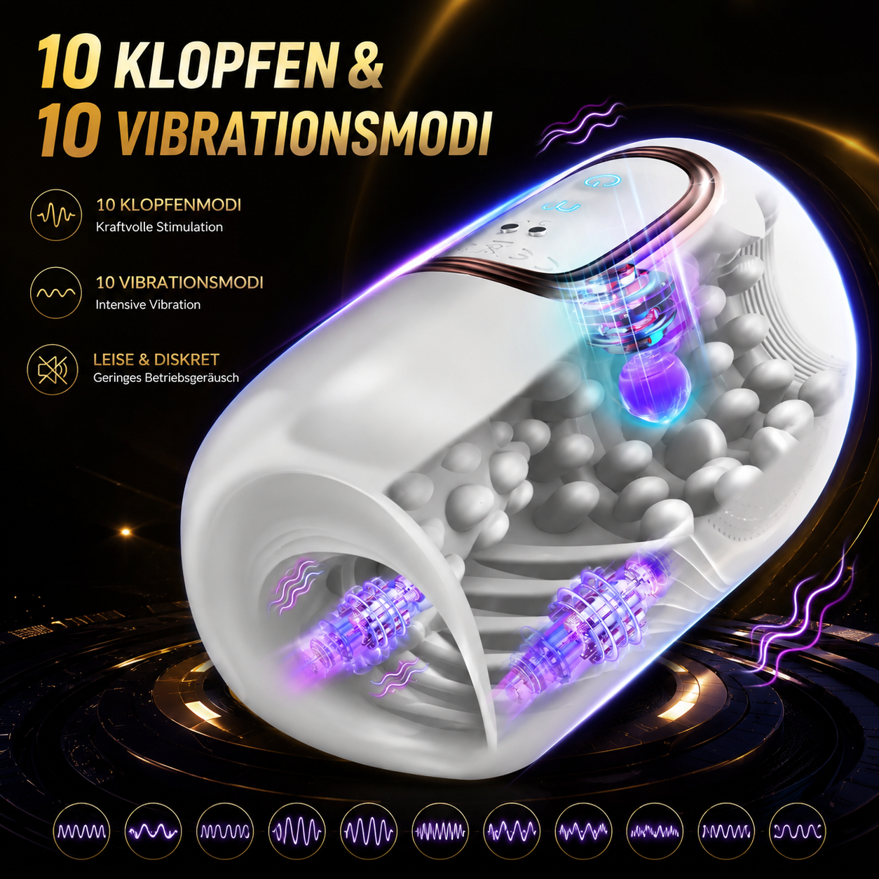 Automatische Masturbatoren Penis Stroker Blowjob mit 10 Klopfen & 10 Vibrationsmodi