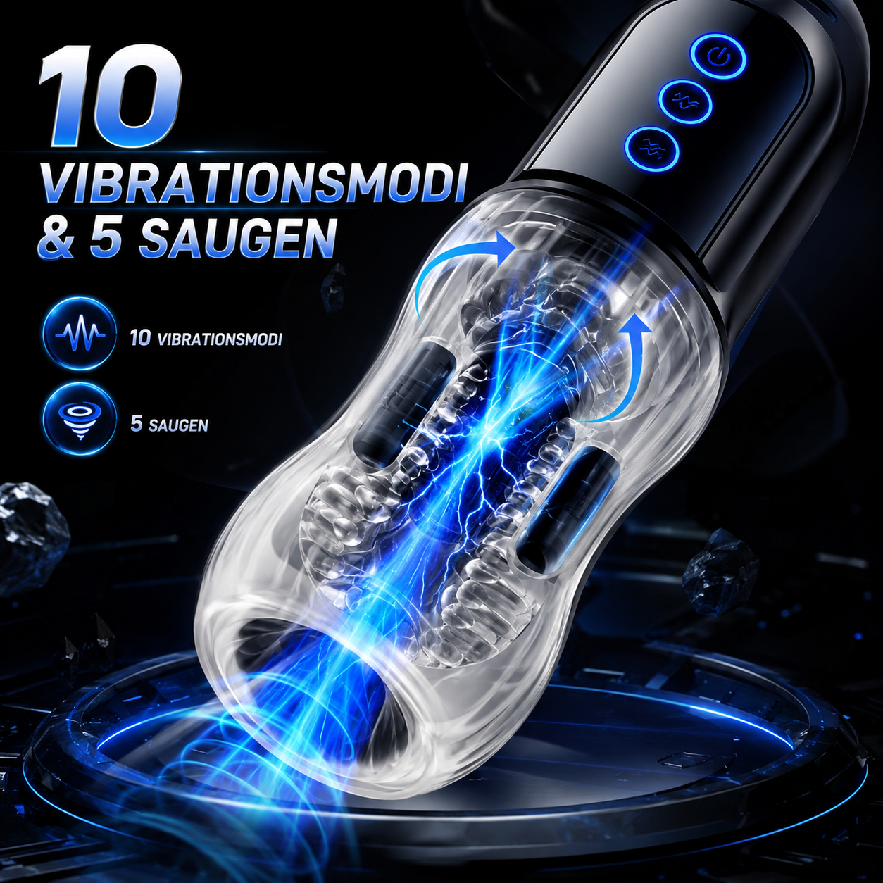 Automatische Penistrainer Mastubator Stroker Blowjob mit 10 Vibrationsmodi & 5 Saugen