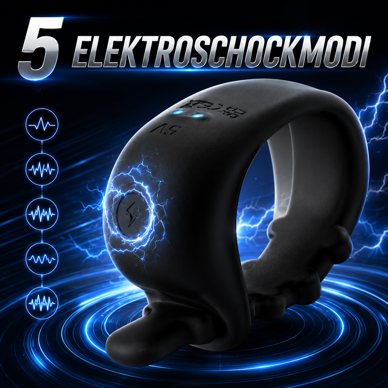 Einstellbarer E-stim Cock Ring Penistrainer mit 5 Elektroschockmodi