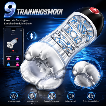 KI-Sync App Transparenter Penis Trainer Vibrator mit 9 Trainingsmodi