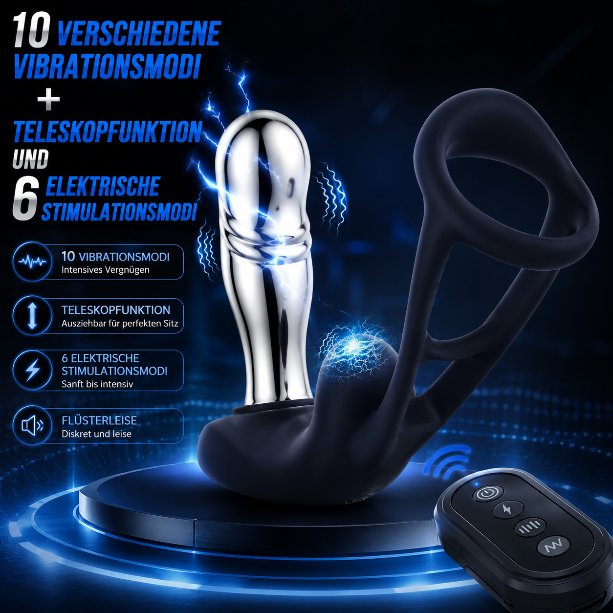 E-stim Penisring Analvibratoren mit 10 Vibration & Teleskopisch & 6 Elektroshockmodi