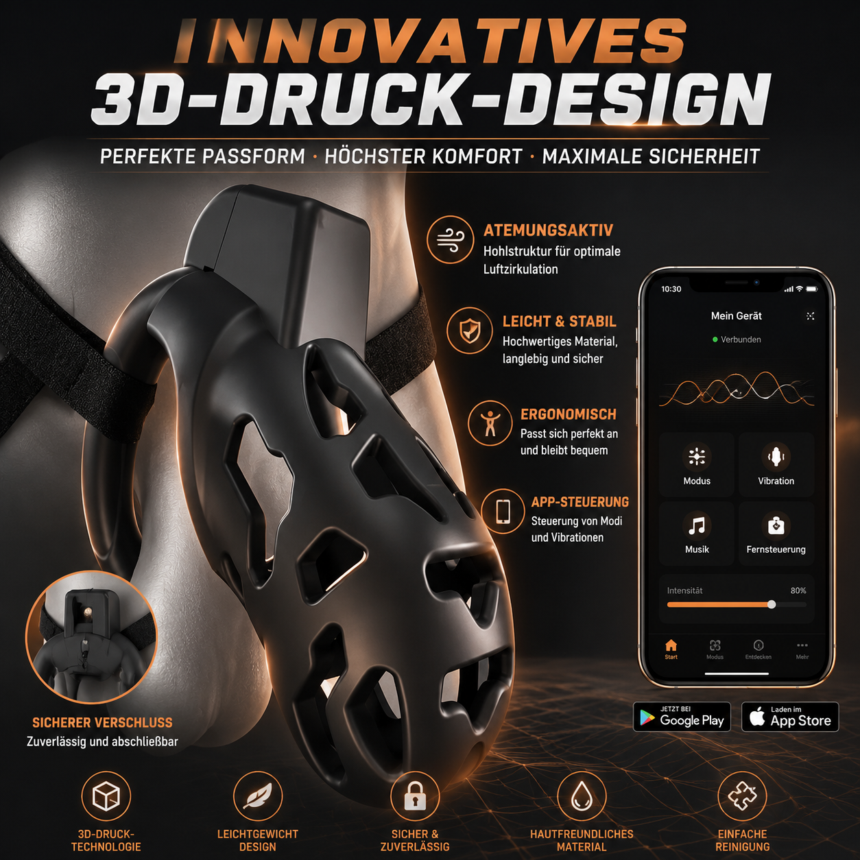 Innovatives 3D-Druck-Design Keuschheitsgürtel Groß Peniskäfig Chastity Cage