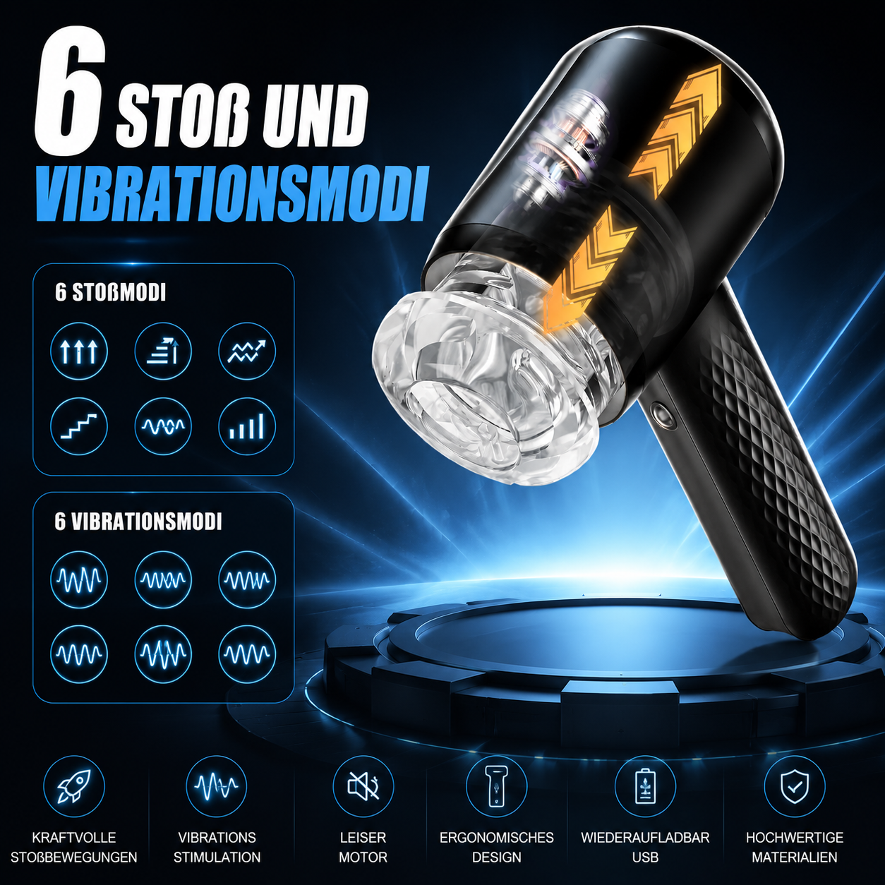Freihändiger Automatischer Masturbator Penistrainer Stroker mit 6 Stoß und Vibrationsmodi