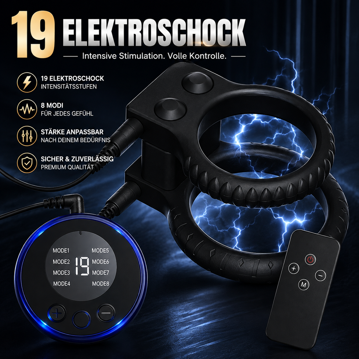 Elektroschock Lock Cockring Penistrainer Eichelstimulator mit 19 Modi