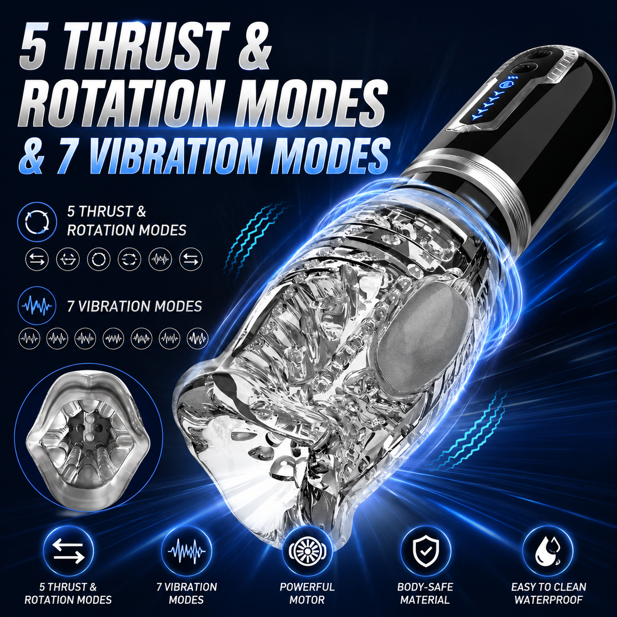Automatischer Penistrainer Stroker Masturbator mit 5 Stoß & Rotationsmodi & 7 Vibrationsmodi