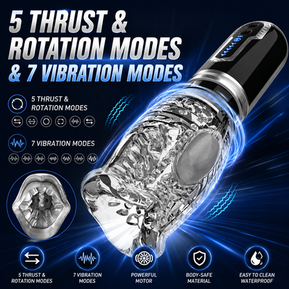 Automatischer Penistrainer Stroker Masturbator mit 5 Stoß & Rotationsmodi & 7 Vibrationsmodi