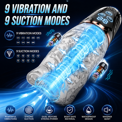 Hochfrequenz Elektrischer Masturbator Penis Trainer mit 9 Vibration und 9 Saugmodi