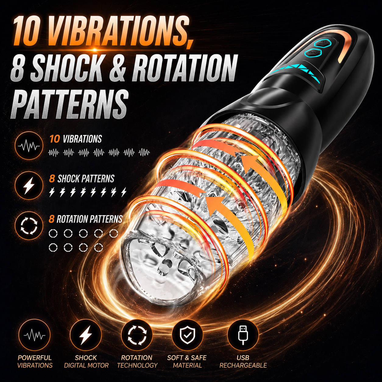 3 IN 1 Automatischer Masturbator Penis Stroker mit 10 Vibrationen 8 Stoß & Drehmustern