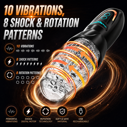 3 IN 1 Automatischer Masturbator Penis Stroker mit 10 Vibrationen 8 Stoß & Drehmustern