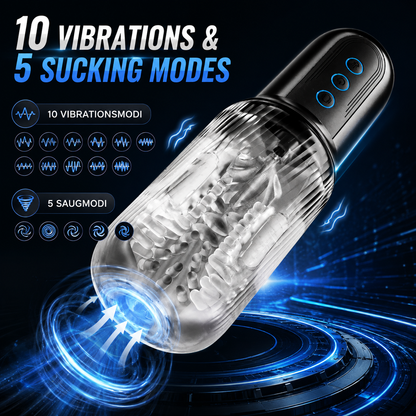 Automatische Penistrainer Mastubator Stroker Blowjob mit 10 Vibrationsmodi & 5 Saugen