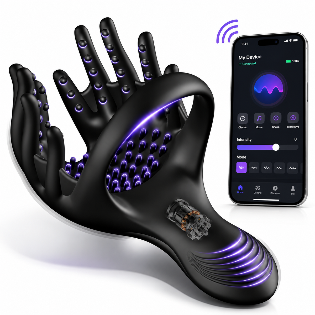 Tragbarer Hoden Dammmassagegerät Penistrainer Vibrator Cockring mit 10 Vibrationsmodi