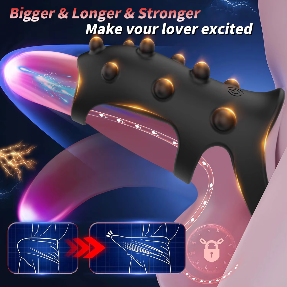 APP-Steuerung Penistrianer Enlarger Cock Ring Masturbator mit 10 Vibrationsmodi