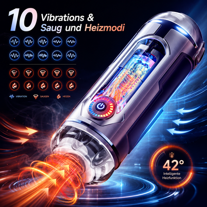 Automatischer Masturbatoren Penis Stroker Blowjob mit 10 Vibrations & Saug und Heizmodi