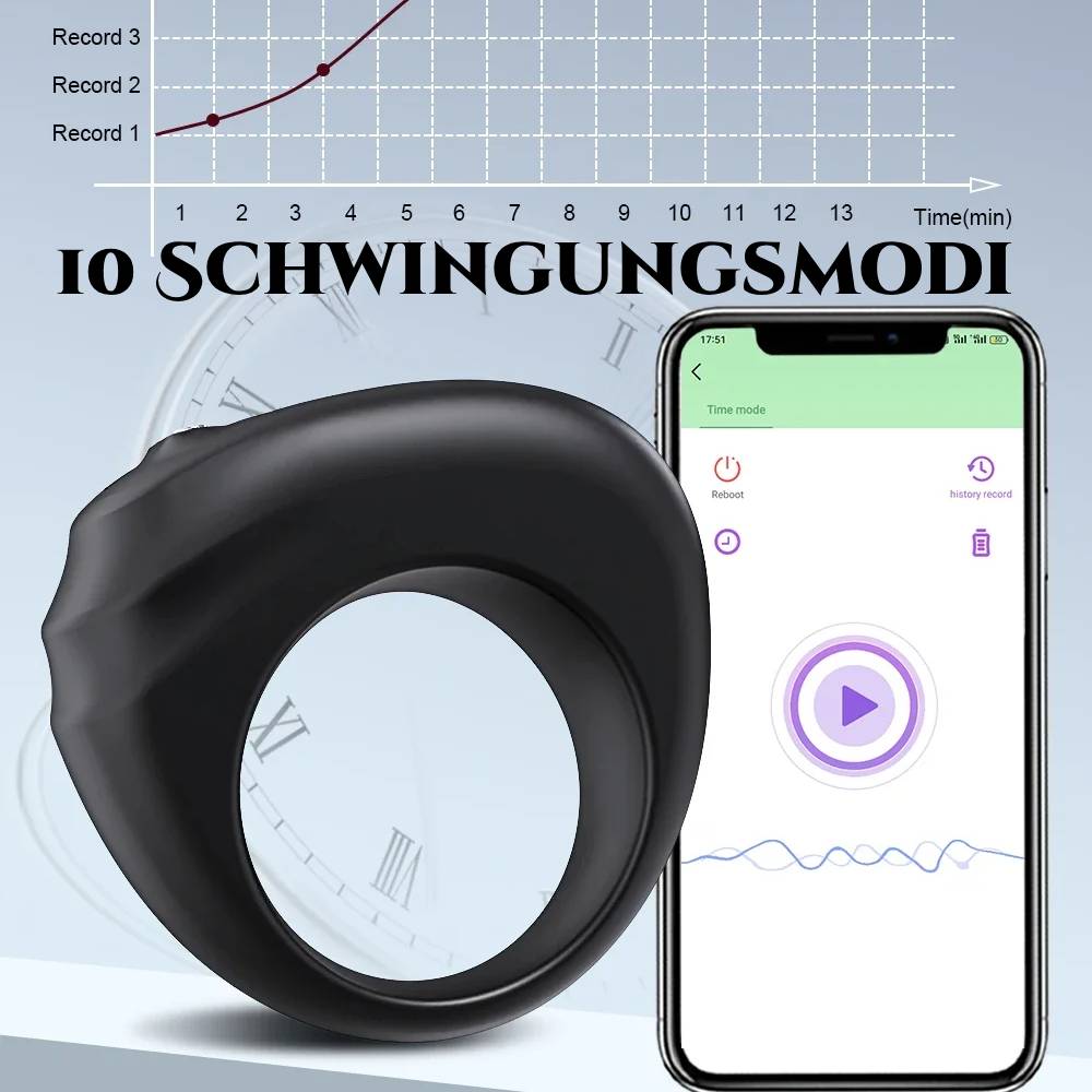 Smart Cock Ring Penistrainer mit APP Datenzähler 10 Schwingungsmodi