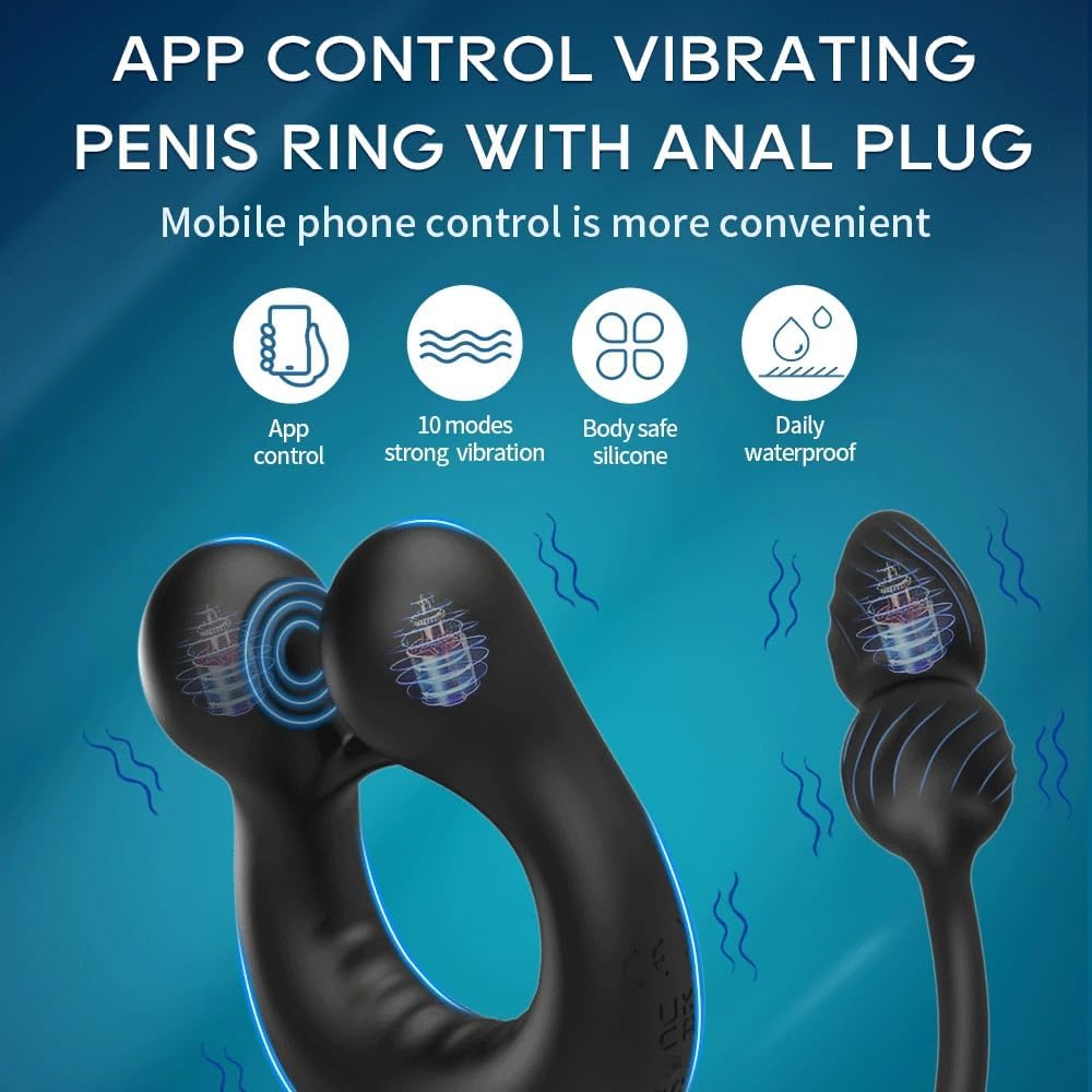 Penisring Butt Plug Penis Massagegerät Trainer mit 10 Vibrationsmodi + 10 Teleskopmodi