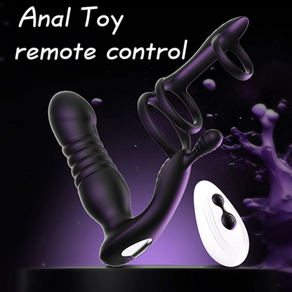 Prostata-Massagegerät Analplug Penisring mit 10 Vibrationsmodi und 10 Teleskopmodi