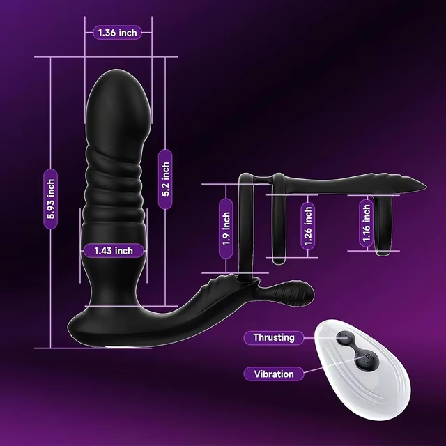 Prostata-Massagegerät Analplug Penisring mit 10 Vibrationsmodi und 10 Teleskopmodi