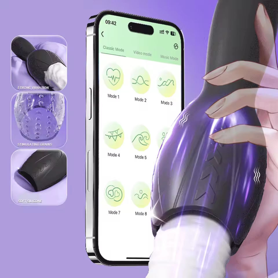 APP-gesteuerter Penistrainer Vibratoren Masturbatoren mit 12 Vibrationsmodi