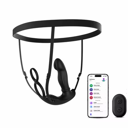 Tragbarer Prostata-Massager mit Stoßbewegungen & Gurten sowie App & Fernbedienungs-Doppelsteuerung