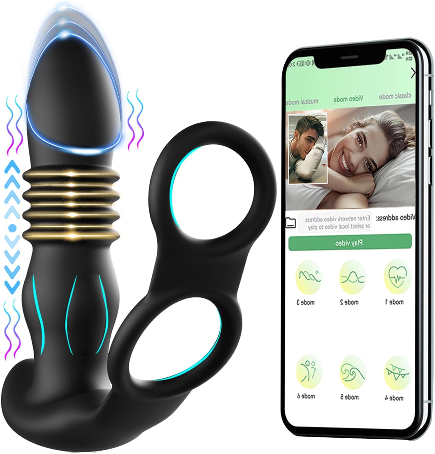 Analvibratoren Butt Plug Prostata Massager Penisring mit 10 Vibrationsmodi