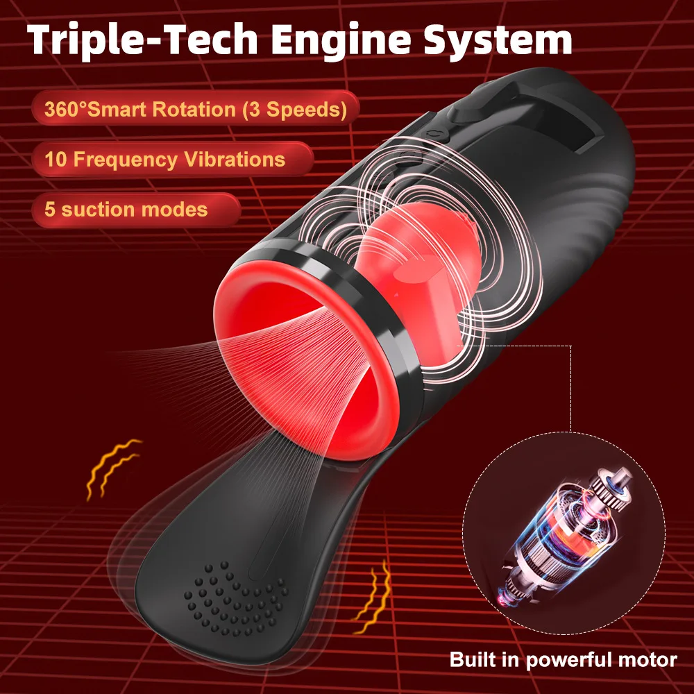 360° Spin Eicheltrainer Penisvibrator Masturbator mit 10 Saug und Vibrationsmodi