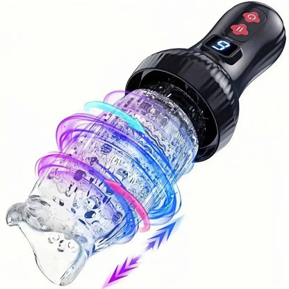 2 IN 1 LCD-Display Automatische Masturbatoren Stroker mit 9 Stoß und Rotationsmodi