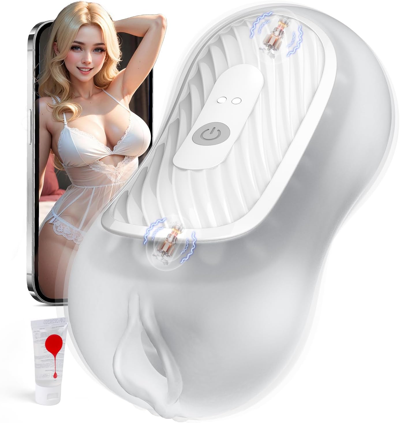 Quetschbarer Taschenpussy Stroker Blowjob Masturbator mit 8 Vibrationsmodi & Dualmotoren