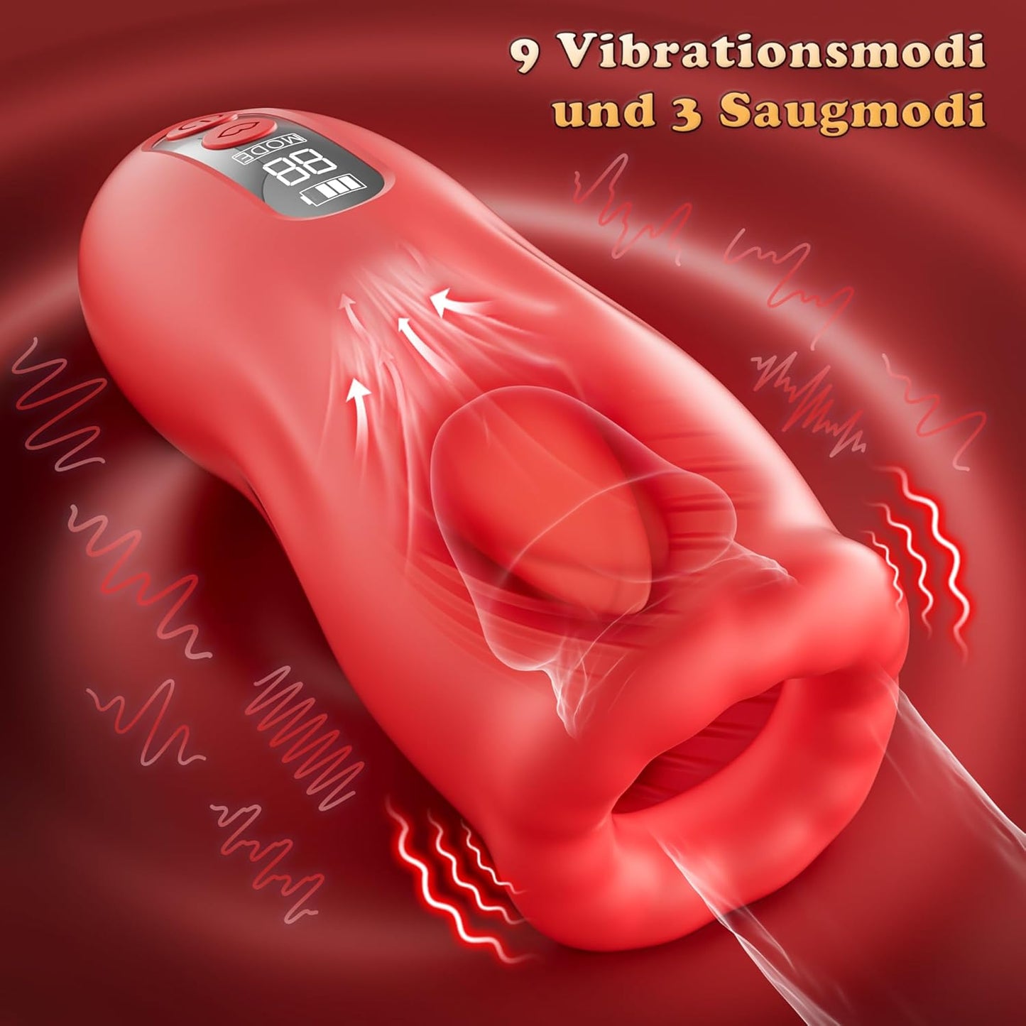 Handfrei Penistrainer Stroker Blowjob Taschenmuschi mit 9 Zungenvibrations  & 3 Saugmodi