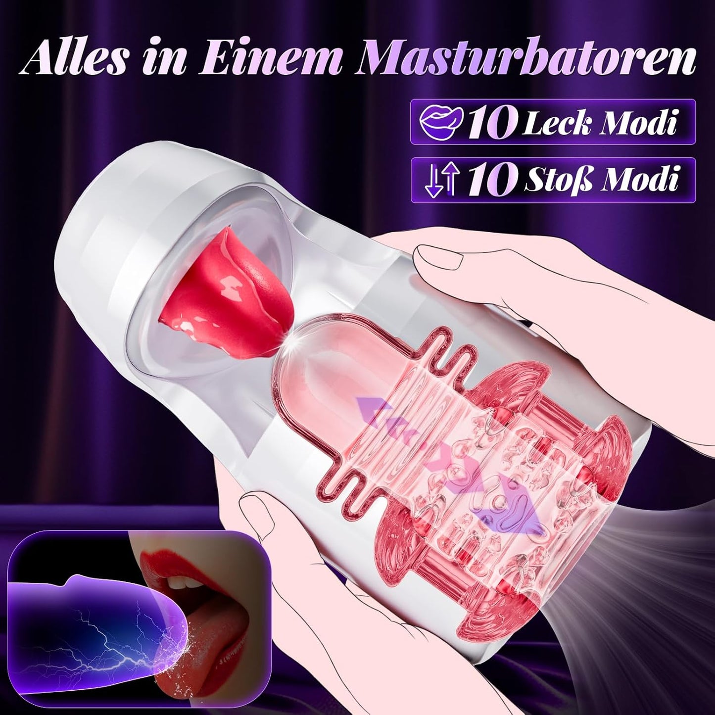 Elektrischer Masturbator Penistrainer Blowjob Stroker mit 10 Stoß und 10 Leckmodi