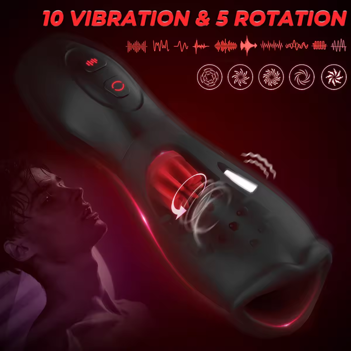 2 in 1 Elektrischer Penis Trainer Eichel Stimulator mit 10 Vibrations und 5 Rotations