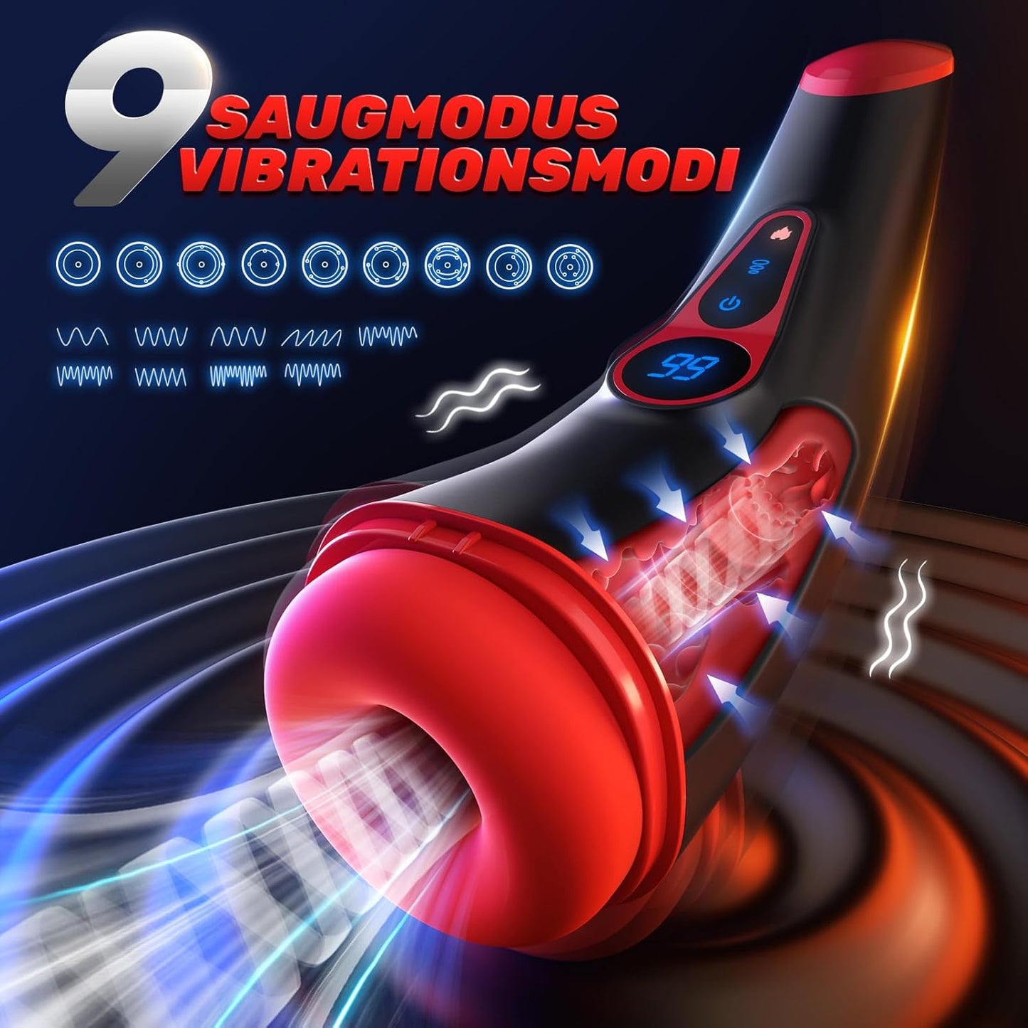 LCD Display Elektrischer Masturbator Penis Stroker mit 9 Saugmodus und Vibrationsmodi